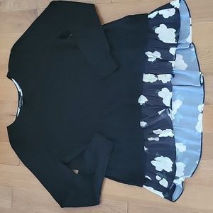 Club Monaco Black Wool Long Sleeve Sweater Split Back Layered Floral Large